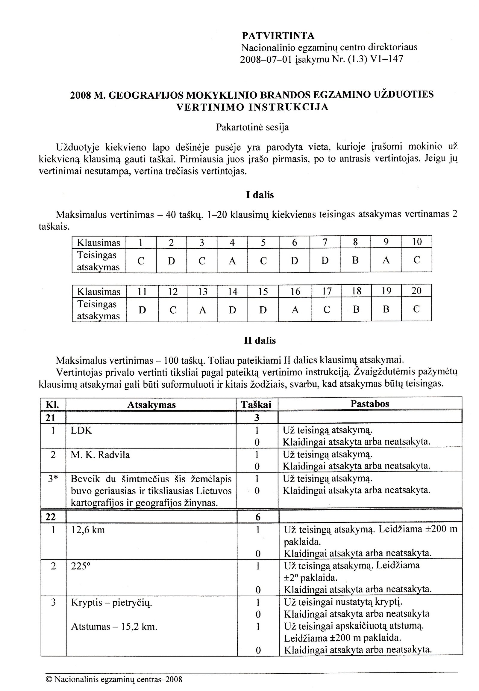 2008 Biologijos mokyklinio egzamino atsakymai